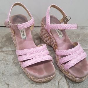 Pink straw espadrilles